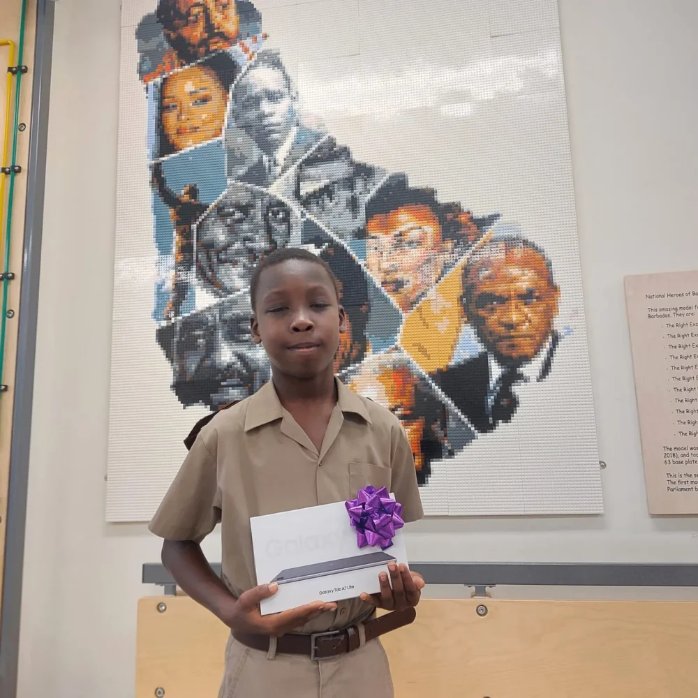 Ralando Blackman-Carrington holding his new Samsung tablet