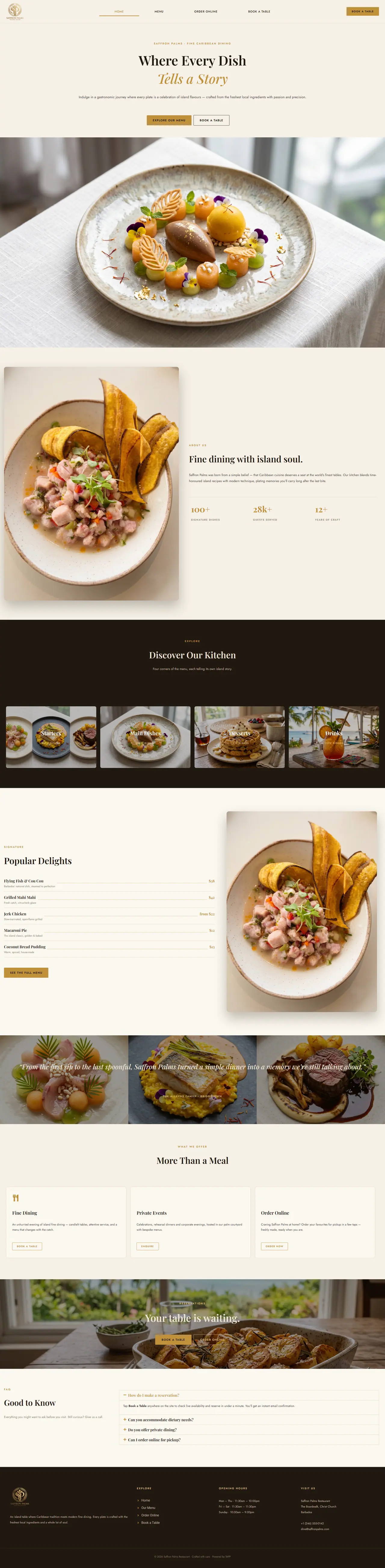 The Saffron Palms restaurant home page