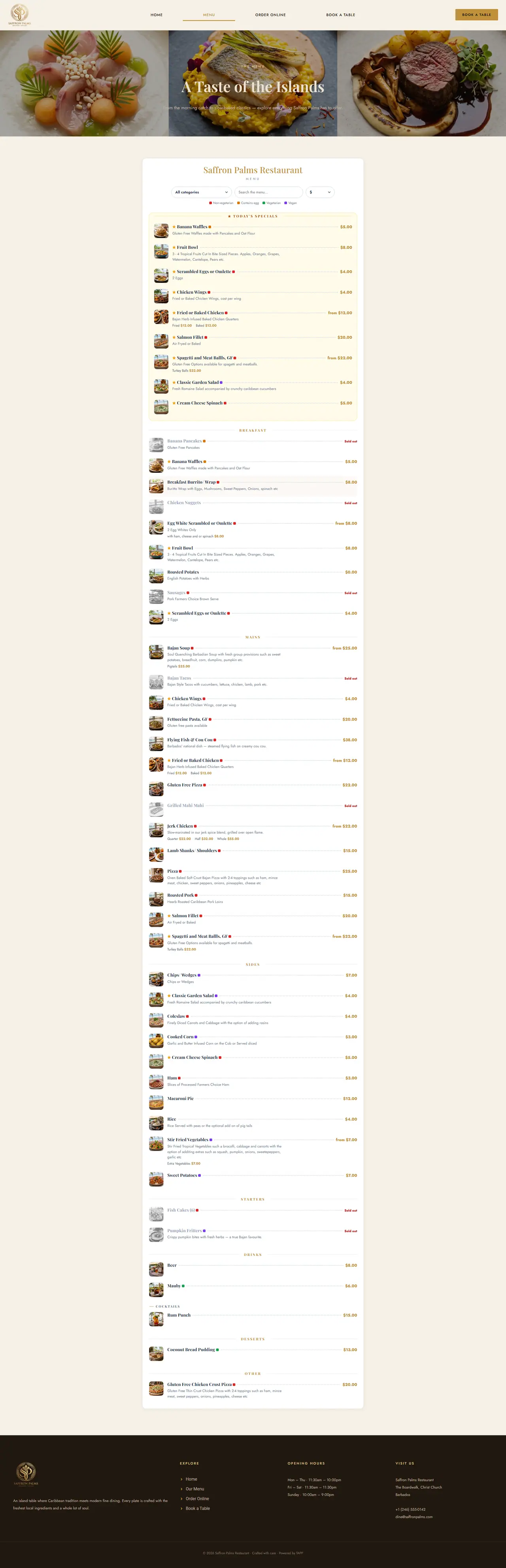 The Saffron Palms menu