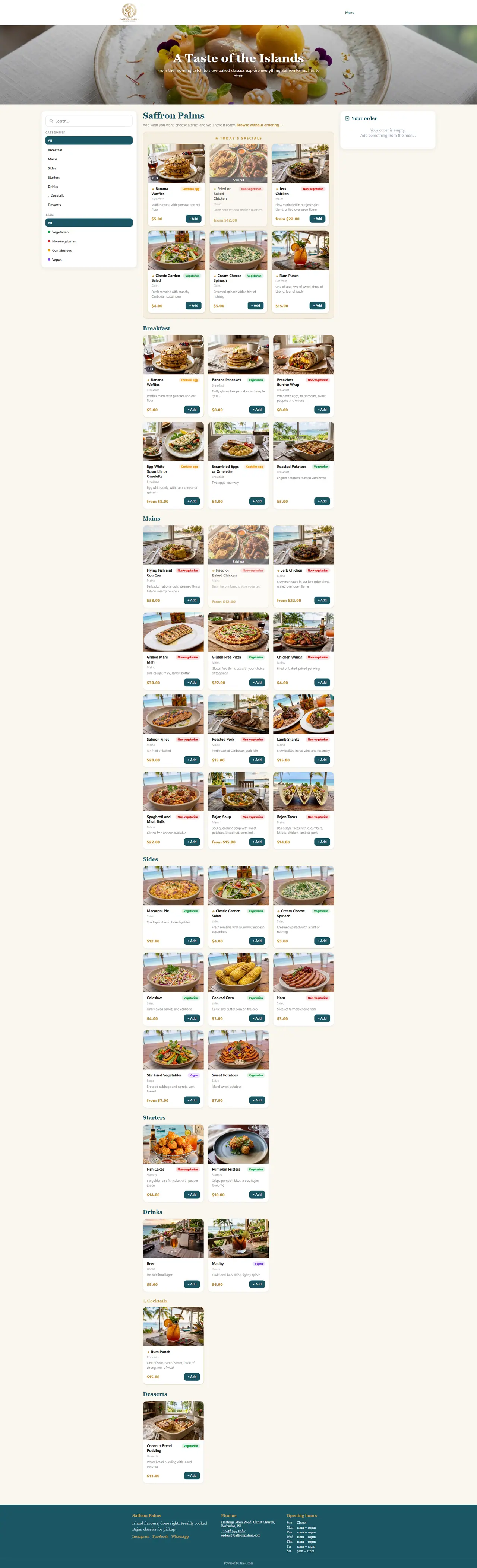 A live Isle Order storefront for Saffron Palms