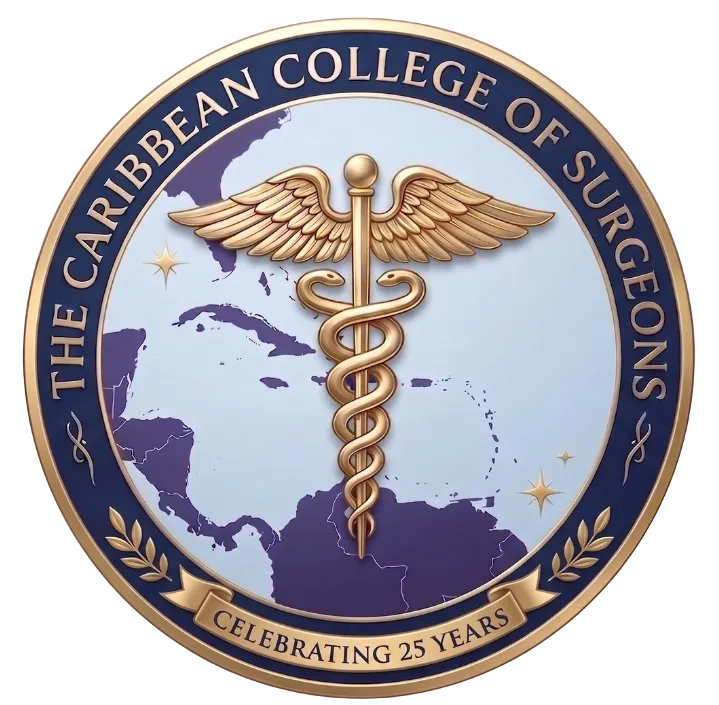The Caribbean College of Surgeons seal, celebrating 25 years
