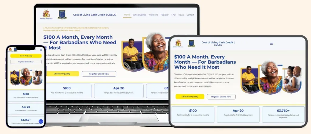 The Cost of Living Cash Credit site on a laptop, tablet and phone